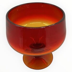 Blenko Tangerine Hand Blown‎ Glass Footed Bowl Pedestal Compote 6.75 inches MCM